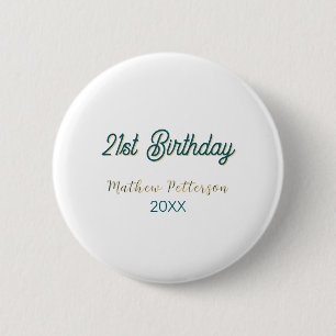21. Geburtstag blau orange stilvoll boho retro nam Button