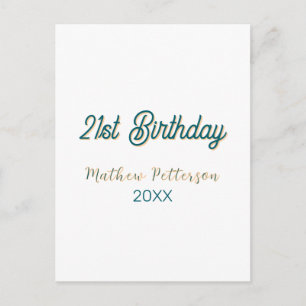 21. Geburtstag blau orange stilvoll boho retro nam Postkarte