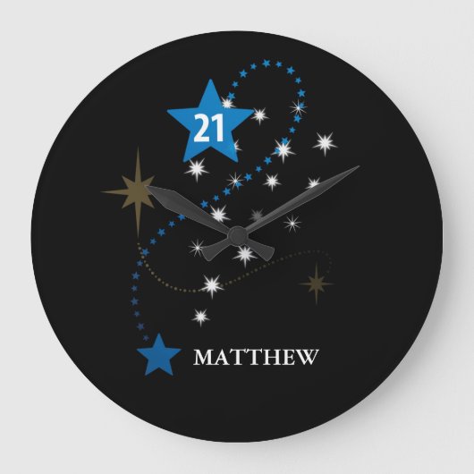 21. Geburtstag Blau und Schwarz Personalisiert Große Wanduhr (Vorderseite)