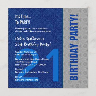 21. Geburtstag Blau- und Silbermuster Gerecycelt Einladung