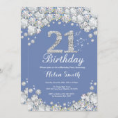 21. Geburtstag Blau und Silver Diamond Einladung (Vorne/Hinten)