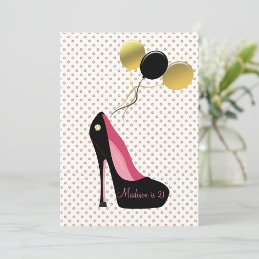 21. Geburtstag Bling High Heels Einladung (Stehend Vorderseite)