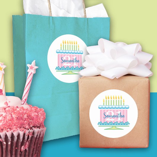 21. Geburtstag Blue Pink Cake Aufkleber