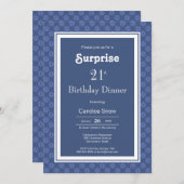 21. Geburtstag Blue White Pattern Überraschungsdin Einladung (Vorne/Hinten)