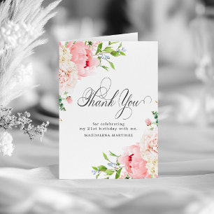 21. Geburtstag Blush Pink Peony Floral geklappt Dankeskarte