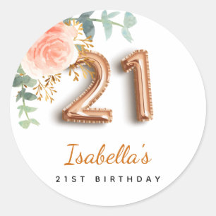 21. Geburtstag Blütenblütengold Eukalyptus Monog Runder Aufkleber