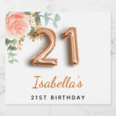 21. Geburtstag Blütenblütengold Eukalyptus Monogra Schaumweinetikett (Einzelnes Label)