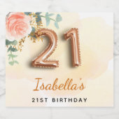 21. Geburtstag Blütenblütengold Eukalyptus Monogra Schaumweinetikett (Einzelnes Label)