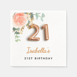 21. Geburtstag Blütenblütengold Eukalyptus Monogra Serviette
