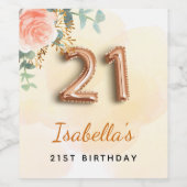 21. Geburtstag Blütenblütengold Eukalyptus Monogra Weinetikett (Einzelnes Label)