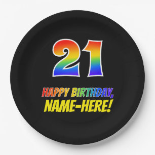 21. Geburtstag: Bold, Lustig, Einfach, Regenbogen Pappteller