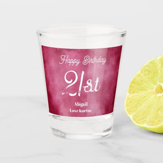 21. Geburtstag Burgundy Blush Shot Glas (Vorderseite)