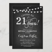 21. Geburtstag - Chalkboard Schwarz-weiß Einladung (Vorne/Hinten)