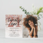 21. Geburtstag Champagne Glitzer Foto Einladung (Stehend Vorderseite)