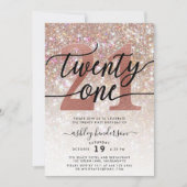 21. Geburtstag Champagner-Glitzer Einladung (Vorderseite)
