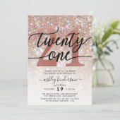 21. Geburtstag Champagner-Glitzer Einladung (Stehend Vorderseite)