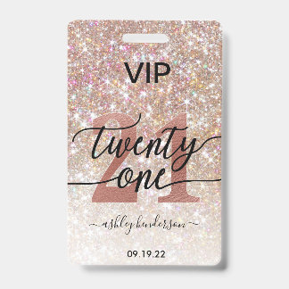 21. Geburtstag Champagner Glitzer VIP Ausweis