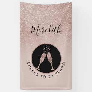21. Geburtstag Champagner Toast Vertikal Glitter Banner