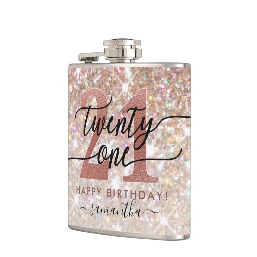 21. Geburtstag Chic Glitzer Ombre Flachmann (Links)