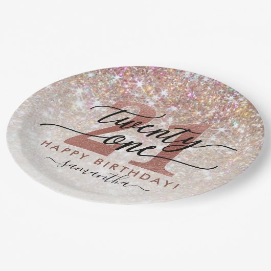 21. Geburtstag Chic Glitzer Ombre Pappteller (Schrägansicht)