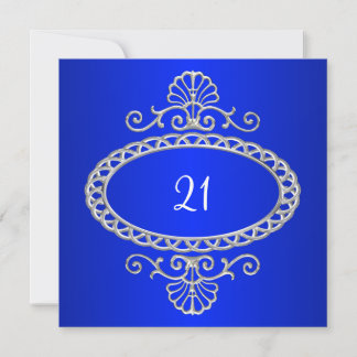 21. Geburtstag Cobalt Blue & Silver Metal Einladung