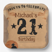 21. Geburtstag Cowboy Wild West Old Paper Pappteller (Vorderseite)