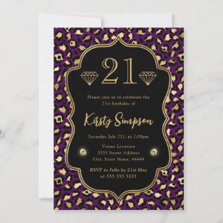 21. Geburtstag der lila und Golden Leopard Spots Einladung