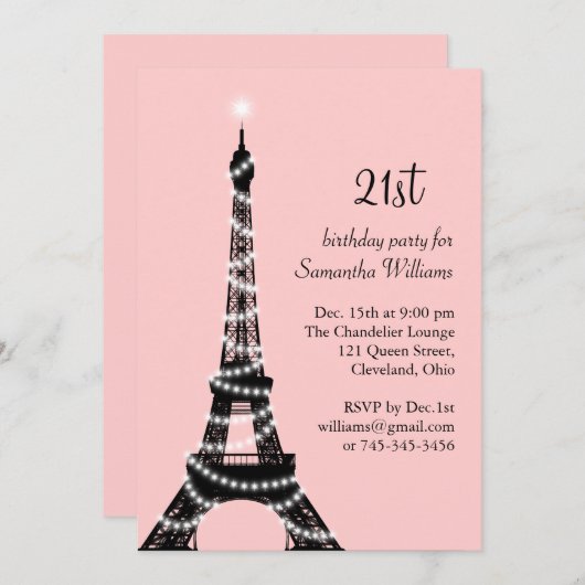 21. Geburtstag des Eiffelturms Einladung (Vorne/Hinten)