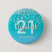 21. Geburtstag Diamanten Glitzer aquamarin blau gr Button (Vorderseite)