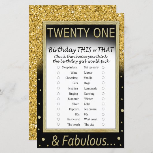 21 Geburtstag dieses oder jenes Spiel (Vorne/Hinten)