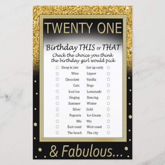 21 Geburtstag dieses oder jenes Spiel (Vorderseite)