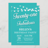 21. Geburtstag Einladung Aqua Türkis Fabulous (Vorne/Hinten)