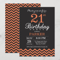 21. Geburtstag Einladung Black and Coral Zickzack