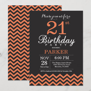 21. Geburtstag Einladung Black and Coral Zickzack
