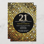 21. Geburtstag Einladung Black and Gold Glitzer (Vorne/Hinten)