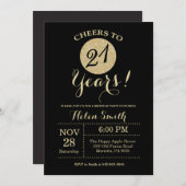 21. Geburtstag Einladung Black and Gold Glitzer (Vorne/Hinten)
