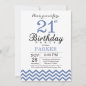 21. Geburtstag Einladung Blau Zickzack (Vorderseite)