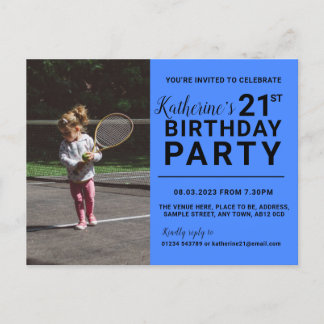21. Geburtstag Einladung Foto-Karte blau Postkarte