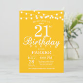 21. Geburtstag Einladung Gelb (Stehend Vorderseite)