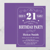 21. Geburtstag Einladung Lila und weiß (Vorne/Hinten)