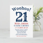 21. Geburtstag Einladung Mens Navy Blue (Stehend Vorderseite)