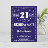 21. Geburtstag Einladung Navy Blue und White (Stehend Vorderseite)