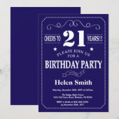 21. Geburtstag Einladung Navy Blue und White (Vorne/Hinten)