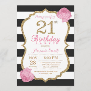 21. Geburtstag Einladung Pink Black Gold Floral