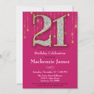 21. Geburtstag Einladung Pink Gold Diamonds Adult