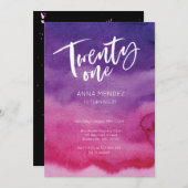 21. Geburtstag Einladung Pink Lila Wasserfarbe (Vorne/Hinten)