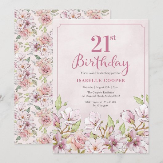 21. Geburtstag Einladung Rosa Bläserin (Vorne/Hinten)