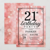 21. Geburtstag Einladung Rosa Glitzer (Vorne/Hinten)