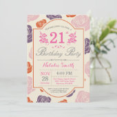 21. Geburtstag Einladung Rosa Rosen (Stehend Vorderseite)
