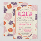 21. Geburtstag Einladung Rosa Rosen (Vorne/Hinten)